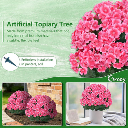 Grooy 2 Pack 4FT Artificial Bougainvillea Flower Topiary Ball for Outdoor | Fake Silk Flowers, Plants Bushes with Ground Spike, Faux UV Resistant, Low-Maintenance, Front Porch Patio Balcony Decor