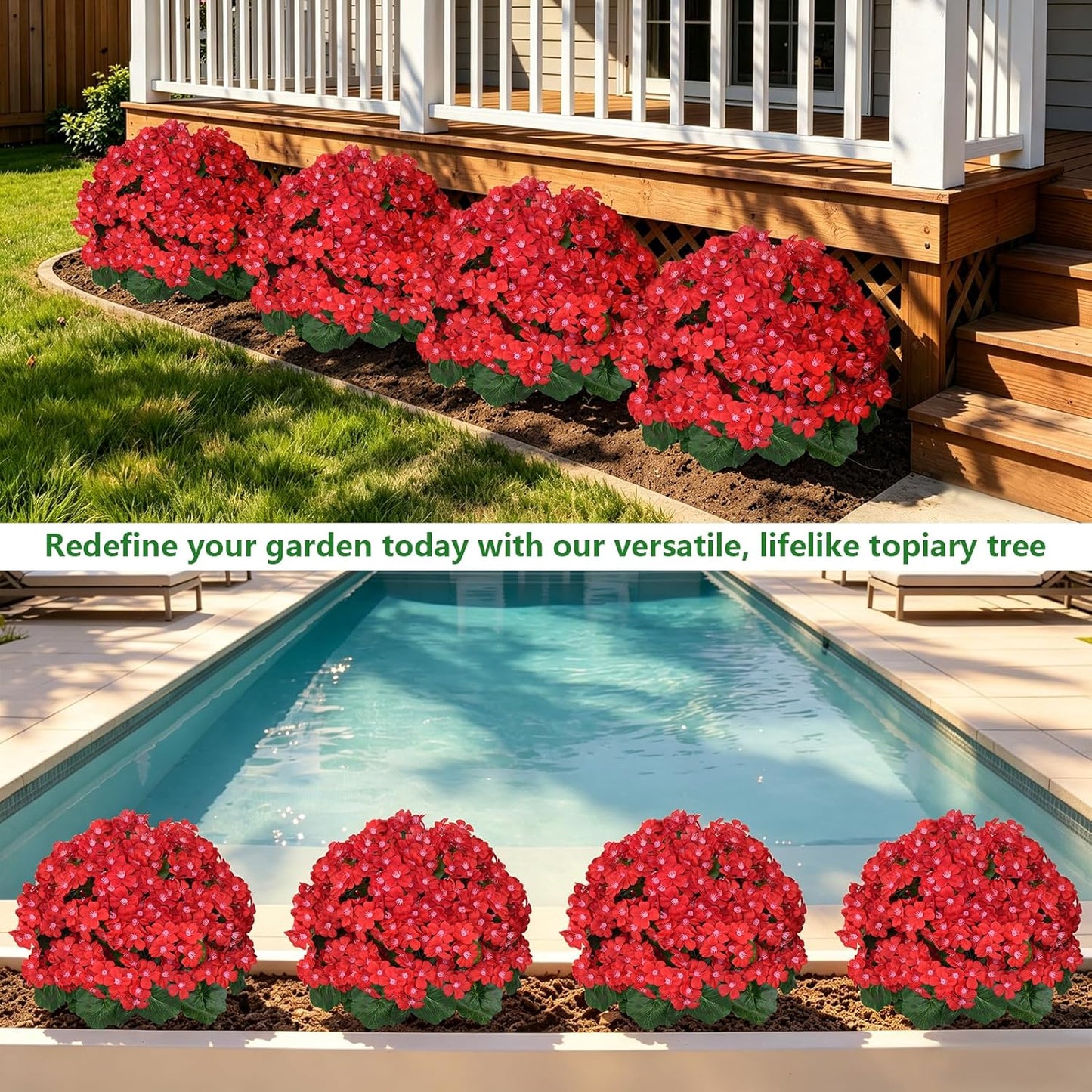 Grooy 2 Pack 4FT Artificial Bougainvillea Flower Topiary Ball for Outdoor | Fake Silk Flowers, Plants Bushes with Ground Spike, Faux UV Resistant, Low-Maintenance, Front Porch Patio Balcony Decor
