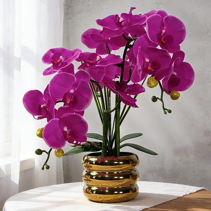 Artificial Orchids Flowers with Vase for Table Centerpieces, Real Touch Faux White Orchid Phalaenopsis in Ceramic Vase for Home Wedding Kitchen Decoration (White, Purple)