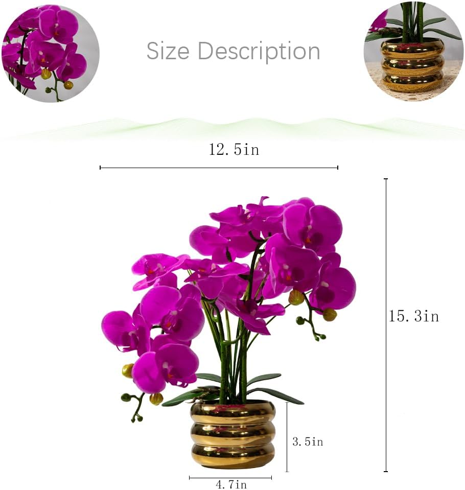 Artificial Orchids Flowers with Vase for Table Centerpieces, Real Touch Faux White Orchid Phalaenopsis in Ceramic Vase for Home Wedding Kitchen Decoration (White, Purple)