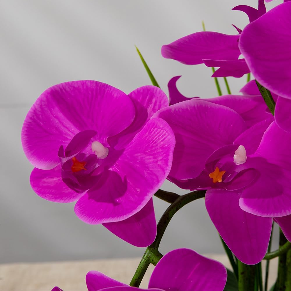 Artificial Orchids Flowers with Vase for Table Centerpieces, Real Touch Faux White Orchid Phalaenopsis in Ceramic Vase for Home Wedding Kitchen Decoration (White, Purple)
