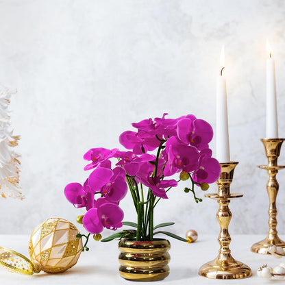 Artificial Orchids Flowers with Vase for Table Centerpieces, Real Touch Faux White Orchid Phalaenopsis in Ceramic Vase for Home Wedding Kitchen Decoration (White, Purple)