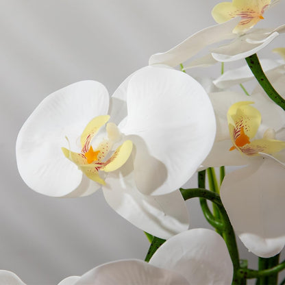 Artificial Orchids Flowers with Vase for Table Centerpieces, Real Touch Faux White Orchid Phalaenopsis in Ceramic Vase for Home Wedding Kitchen Decoration (White, Purple)