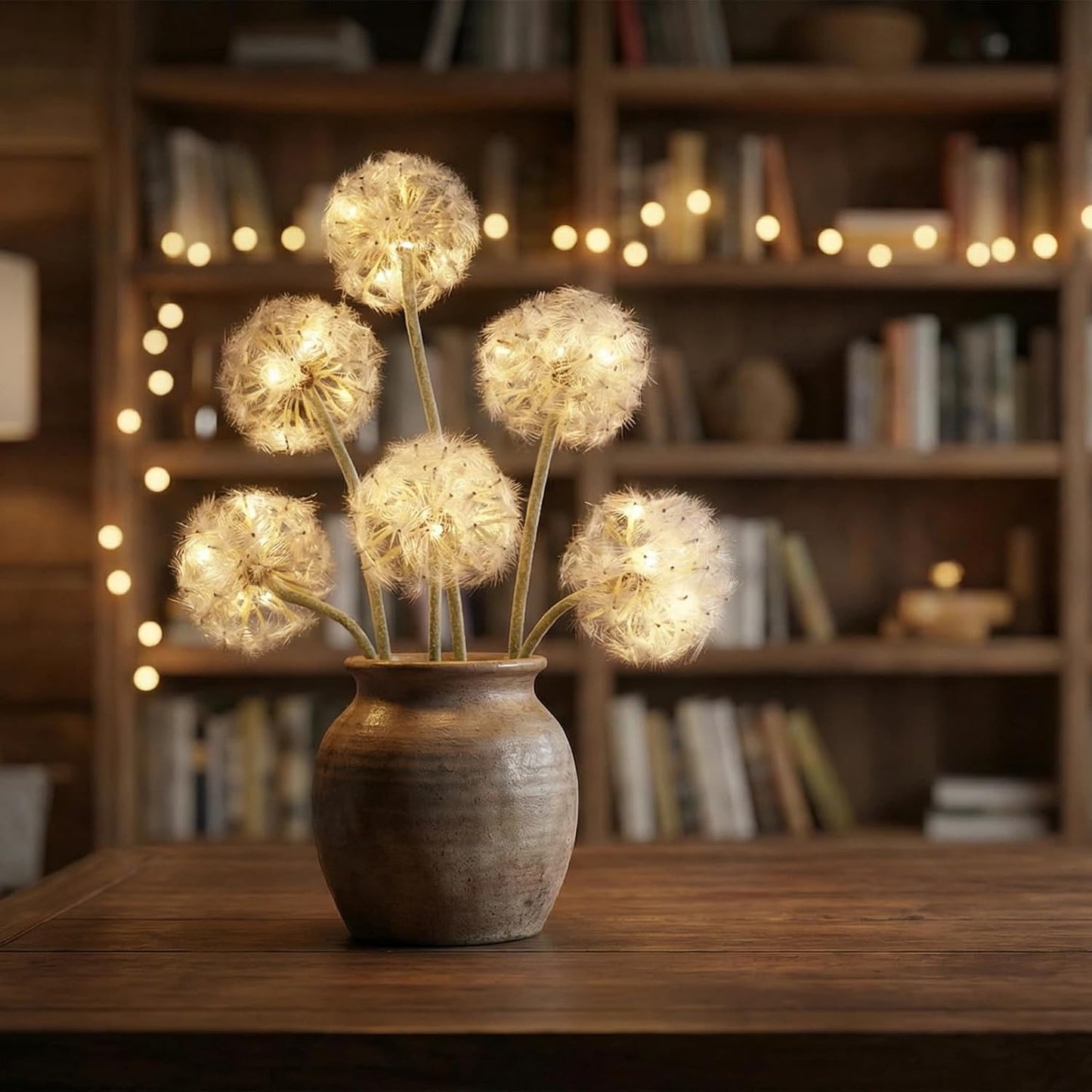 TOPIA Artificial Dandelion Flowers with LED Lights with Timer Faux Dandelion Wish Flowers for Christmas Decoration Home Decoration (4 Pcs)
