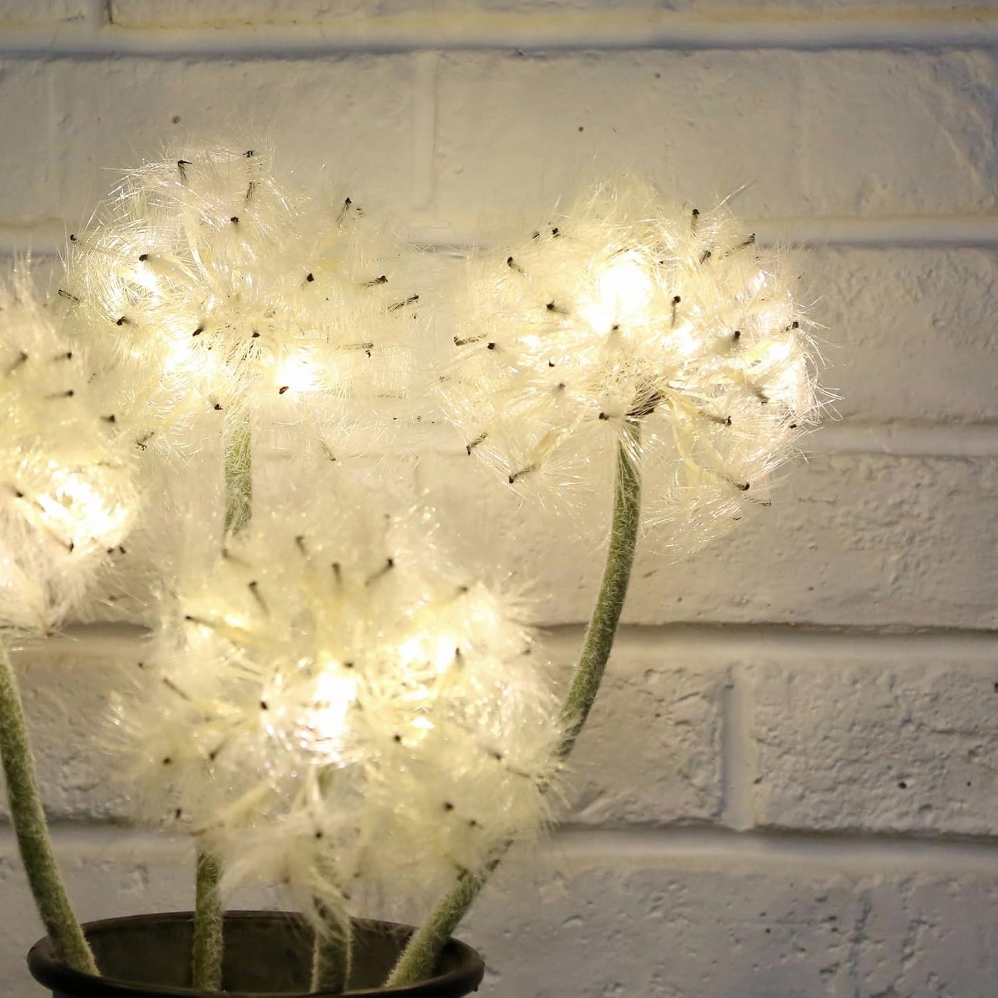 TOPIA Artificial Dandelion Flowers with LED Lights with Timer Faux Dandelion Wish Flowers for Christmas Decoration Home Decoration (4 Pcs)