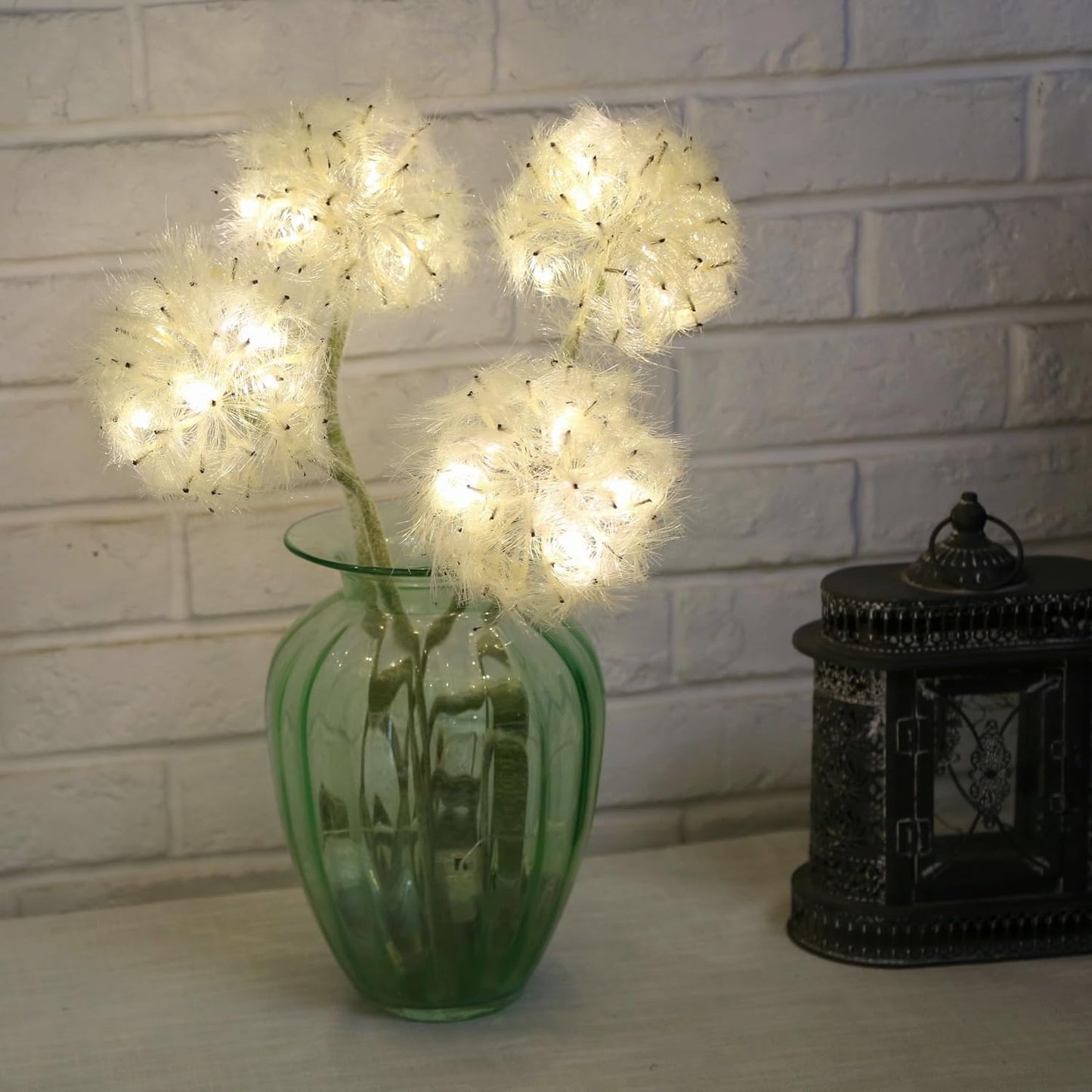 TOPIA Artificial Dandelion Flowers with LED Lights with Timer Faux Dandelion Wish Flowers for Christmas Decoration Home Decoration (4 Pcs)