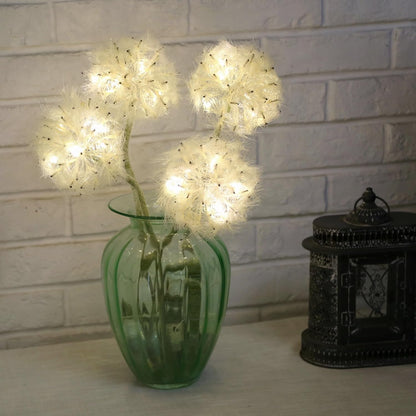 TOPIA Artificial Dandelion Flowers with LED Lights with Timer Faux Dandelion Wish Flowers for Christmas Decoration Home Decoration (4 Pcs)