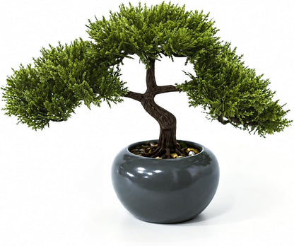 9.5 Inch Artificial Bonsai Tree with Ceramic Pot - Decorative Fake Plant for Home Office Living Room Window Sill, Fake Plants for Year-Round Decoration（Gray）