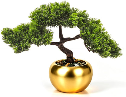 9.5 Inch Artificial Bonsai Tree with Ceramic Pot - Decorative Fake Plant for Home Office Living Room Window Sill, Fake Plants for Year-Round Decoration（Gray）