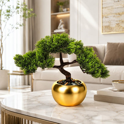 9.5 Inch Artificial Bonsai Tree with Ceramic Pot - Decorative Fake Plant for Home Office Living Room Window Sill, Fake Plants for Year-Round Decoration（Gray）