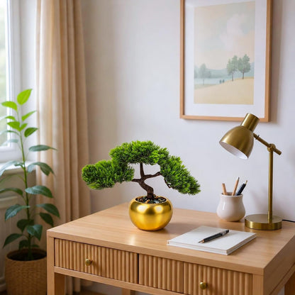 9.5 Inch Artificial Bonsai Tree with Ceramic Pot - Decorative Fake Plant for Home Office Living Room Window Sill, Fake Plants for Year-Round Decoration（Gray）
