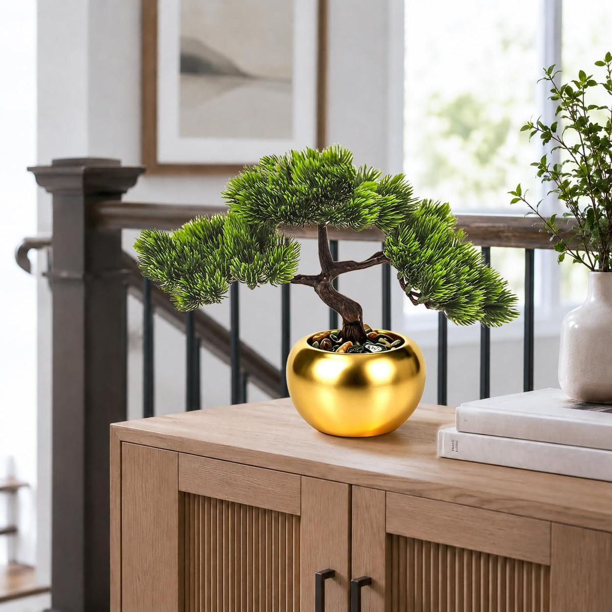 9.5 Inch Artificial Bonsai Tree with Ceramic Pot - Decorative Fake Plant for Home Office Living Room Window Sill, Fake Plants for Year-Round Decoration（Gray）