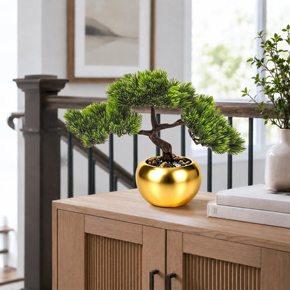 9.5 Inch Artificial Bonsai Tree with Ceramic Pot - Decorative Fake Plant for Home Office Living Room Window Sill, Fake Plants for Year-Round Decoration（Gray）