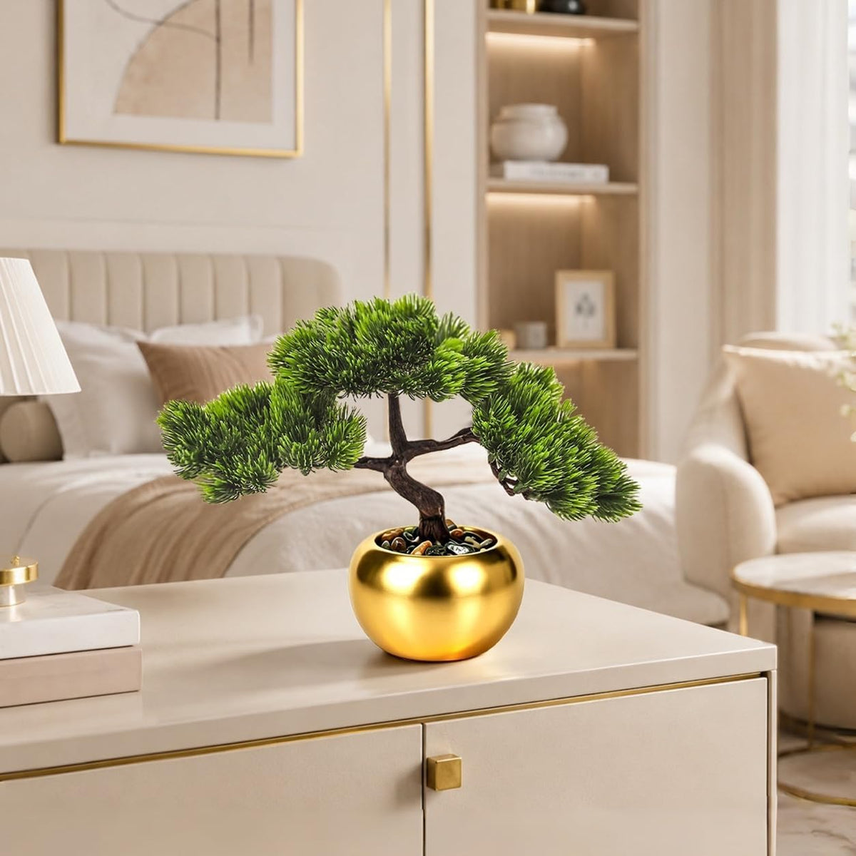 9.5 Inch Artificial Bonsai Tree with Ceramic Pot - Decorative Fake Plant for Home Office Living Room Window Sill, Fake Plants for Year-Round Decoration（Gray）