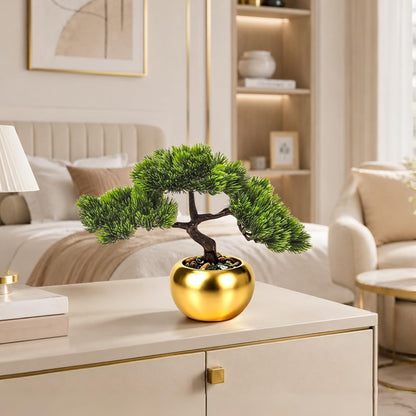 9.5 Inch Artificial Bonsai Tree with Ceramic Pot - Decorative Fake Plant for Home Office Living Room Window Sill, Fake Plants for Year-Round Decoration（Gray）