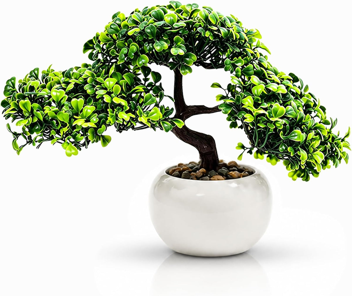 9.5 Inch Artificial Bonsai Tree with Ceramic Pot - Decorative Fake Plant for Home Office Living Room Window Sill, Fake Plants for Year-Round Decoration（Gray）