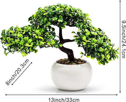 9.5 Inch Artificial Bonsai Tree with Ceramic Pot - Decorative Fake Plant for Home Office Living Room Window Sill, Fake Plants for Year-Round Decoration（Gray）