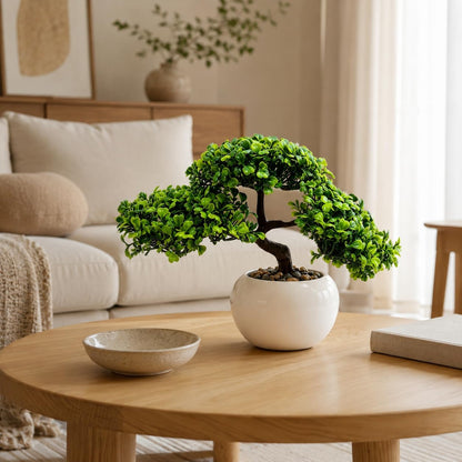 9.5 Inch Artificial Bonsai Tree with Ceramic Pot - Decorative Fake Plant for Home Office Living Room Window Sill, Fake Plants for Year-Round Decoration（Gray）