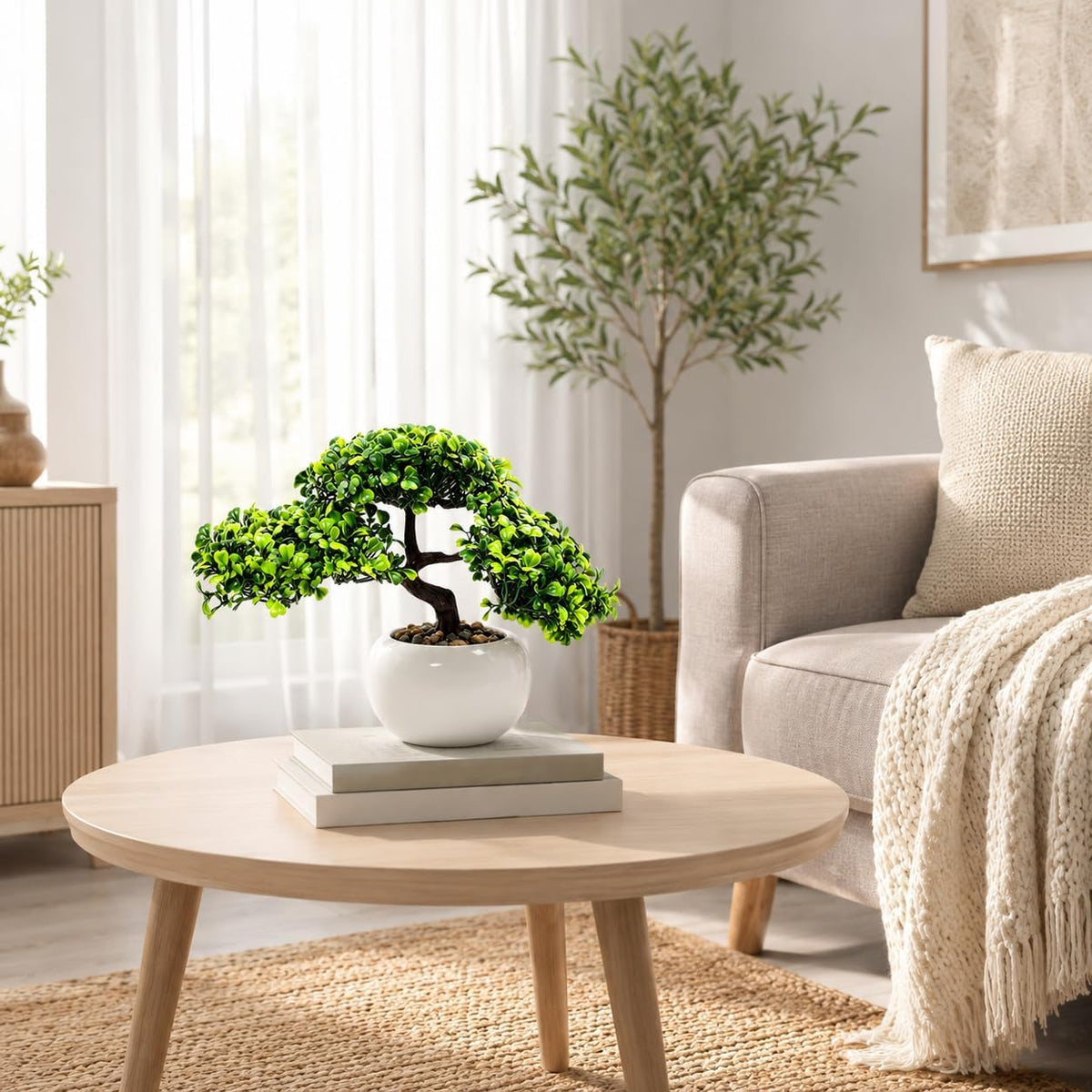 9.5 Inch Artificial Bonsai Tree with Ceramic Pot - Decorative Fake Plant for Home Office Living Room Window Sill, Fake Plants for Year-Round Decoration（Gray）