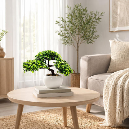 9.5 Inch Artificial Bonsai Tree with Ceramic Pot - Decorative Fake Plant for Home Office Living Room Window Sill, Fake Plants for Year-Round Decoration（Gray）