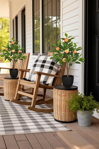 2Ft Artificial Peach Trees, 2 Packs Large Artificial Plants Indoor with Black Pots Faux Potted Trees Fake Floor Plants Peach Decorations for Home Living Room Office, Bedroom Table, Desk