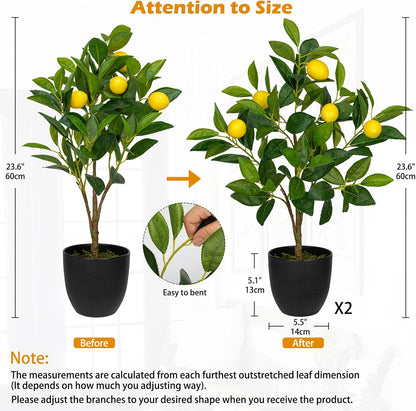 2Ft Artificial Peach Trees, 2 Packs Large Artificial Plants Indoor with Black Pots Faux Potted Trees Fake Floor Plants Peach Decorations for Home Living Room Office, Bedroom Table, Desk