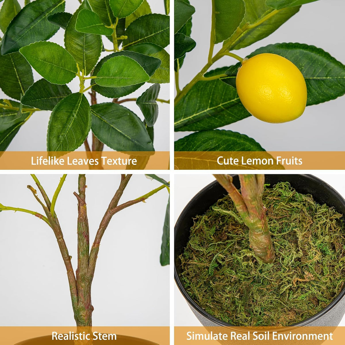 2Ft Artificial Peach Trees, 2 Packs Large Artificial Plants Indoor with Black Pots Faux Potted Trees Fake Floor Plants Peach Decorations for Home Living Room Office, Bedroom Table, Desk