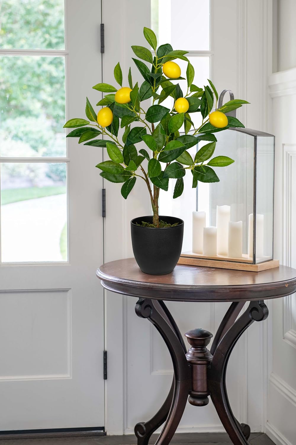2Ft Artificial Peach Trees, 2 Packs Large Artificial Plants Indoor with Black Pots Faux Potted Trees Fake Floor Plants Peach Decorations for Home Living Room Office, Bedroom Table, Desk
