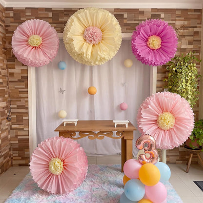 5 Pcs 30'' 24'' Giant Poppy Red Tissue Paper Flowers Wizard Party Decoration Large Hanging Tissue Paper Poppies Pom Poms Decor for Halloween Witch Veterans Day Carnival Memorial Day Birthday