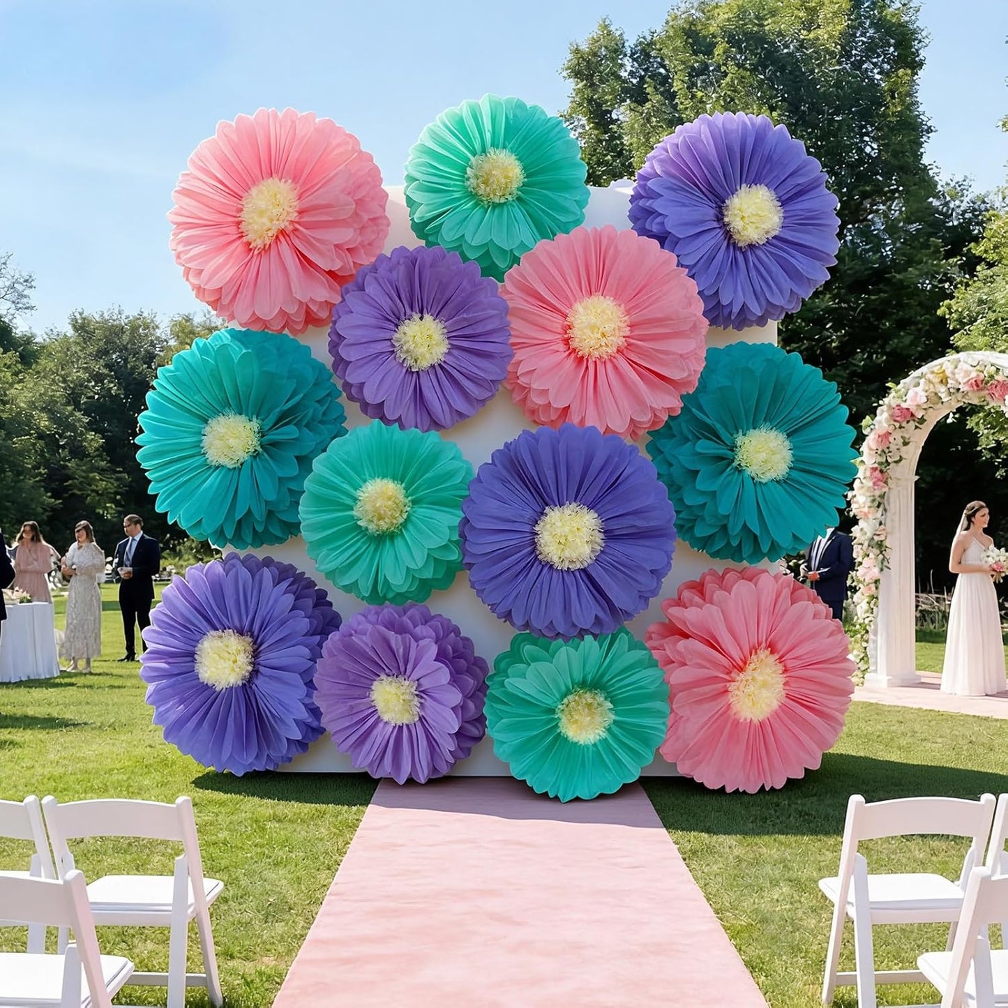 5 Pcs 30'' 24'' Giant Poppy Red Tissue Paper Flowers Wizard Party Decoration Large Hanging Tissue Paper Poppies Pom Poms Decor for Halloween Witch Veterans Day Carnival Memorial Day Birthday