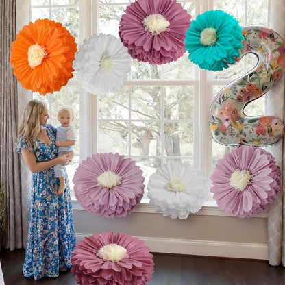 5 Pcs 30'' 24'' Giant Poppy Red Tissue Paper Flowers Wizard Party Decoration Large Hanging Tissue Paper Poppies Pom Poms Decor for Halloween Witch Veterans Day Carnival Memorial Day Birthday