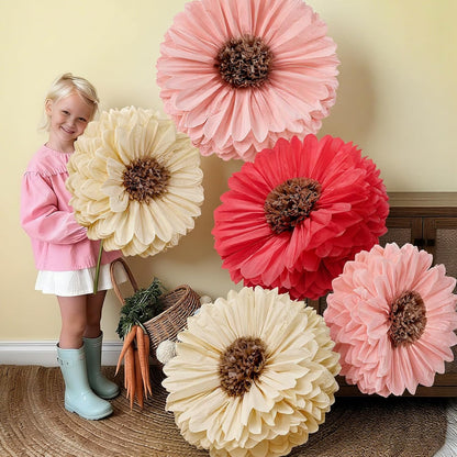 5 Pcs 30'' 24'' Giant Poppy Red Tissue Paper Flowers Wizard Party Decoration Large Hanging Tissue Paper Poppies Pom Poms Decor for Halloween Witch Veterans Day Carnival Memorial Day Birthday