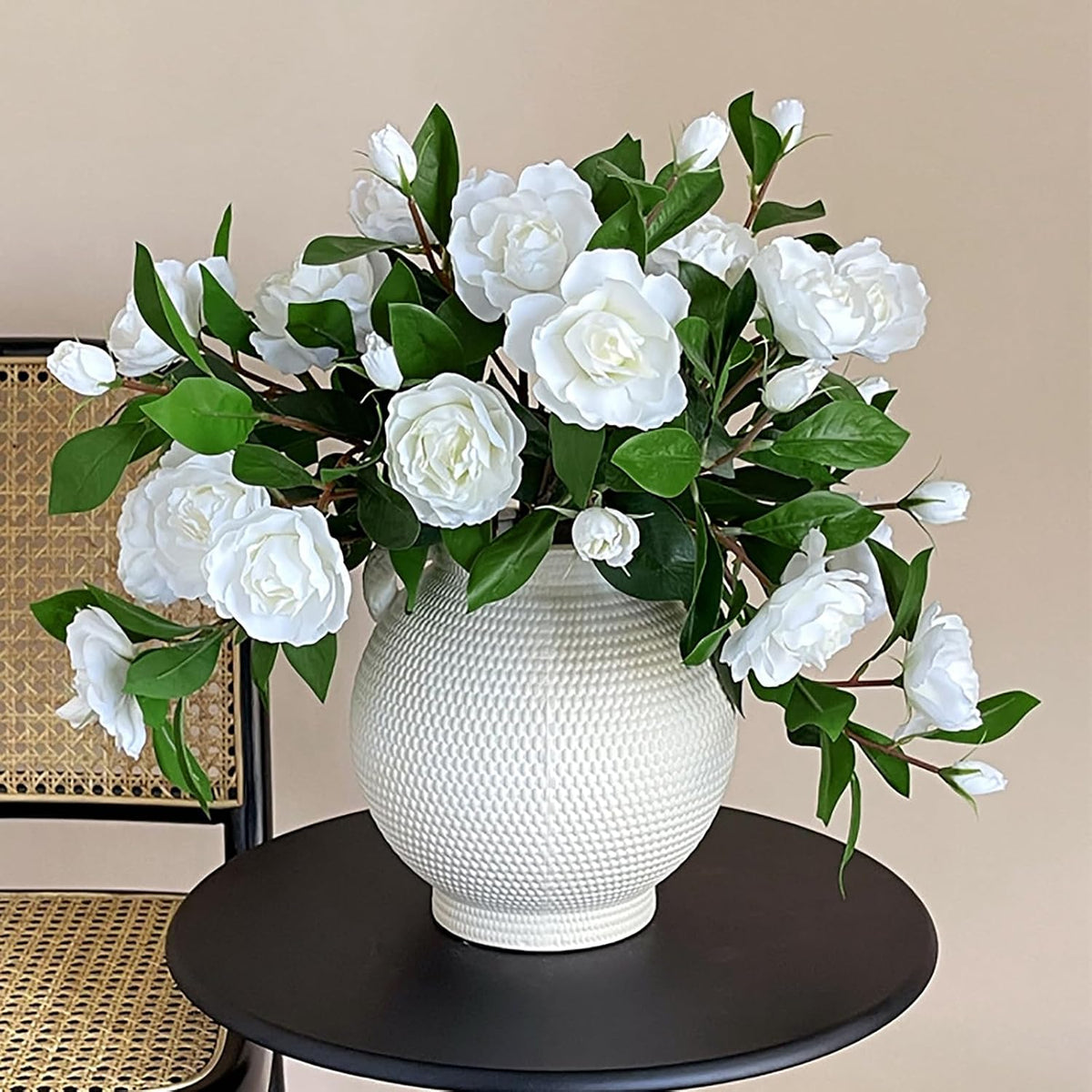 4Pcs Artificial Gardenia Flowers, White Gardenia Flowers with Stems Real Looking Gardenias Bouquet Faux Gardenias Flower Bouquet for Weddings Flower Arrangements Parties Decor
