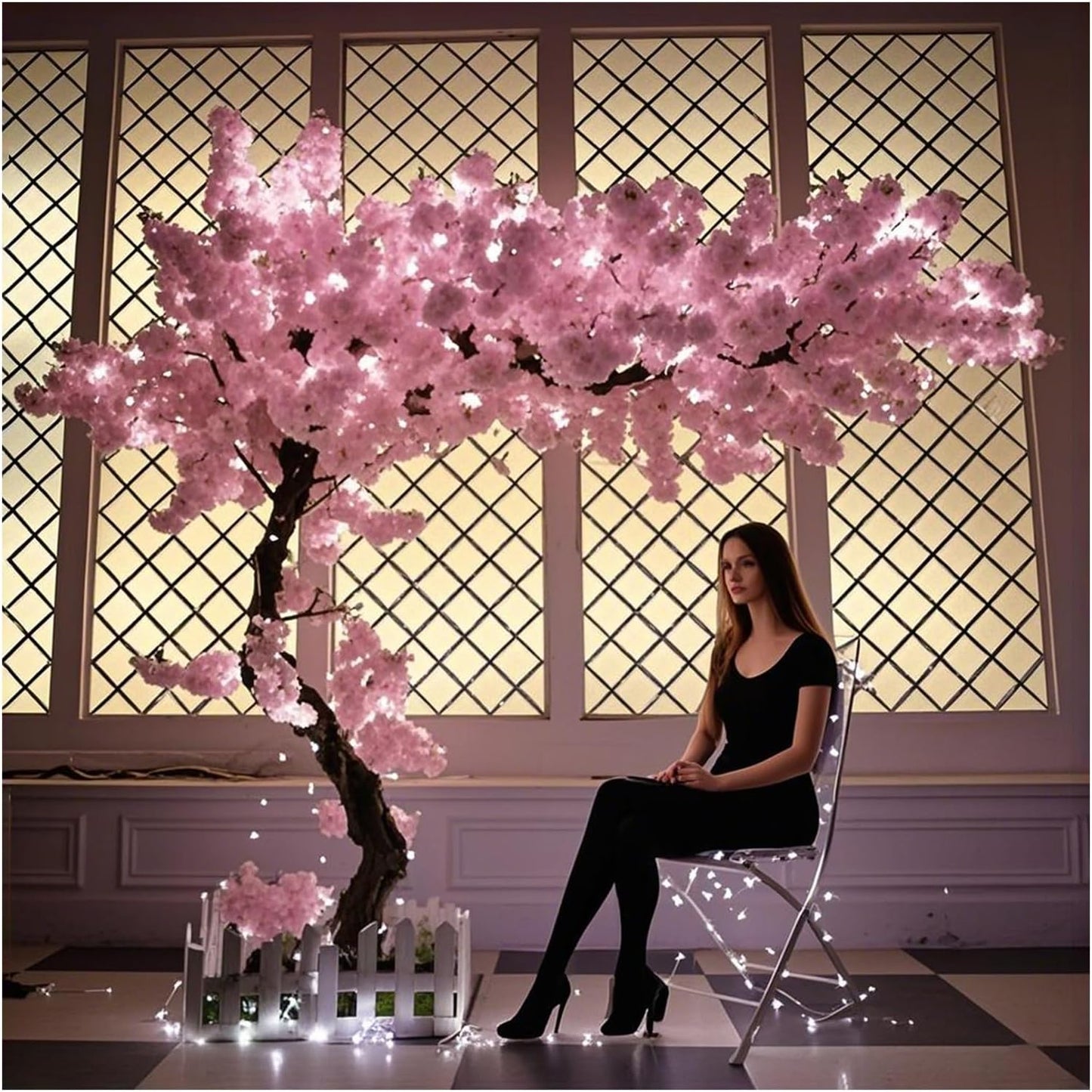 5ft Cherry Blossom Tree Artificial for Wedding ＆ Home Decoration | Free Standing Handmade Fake Japanese Pink Flower Trees with LED Lights, for Indoor Outdoor Party Decor