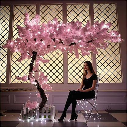5ft Cherry Blossom Tree Artificial for Wedding ＆ Home Decoration | Free Standing Handmade Fake Japanese Pink Flower Trees with LED Lights, for Indoor Outdoor Party Decor