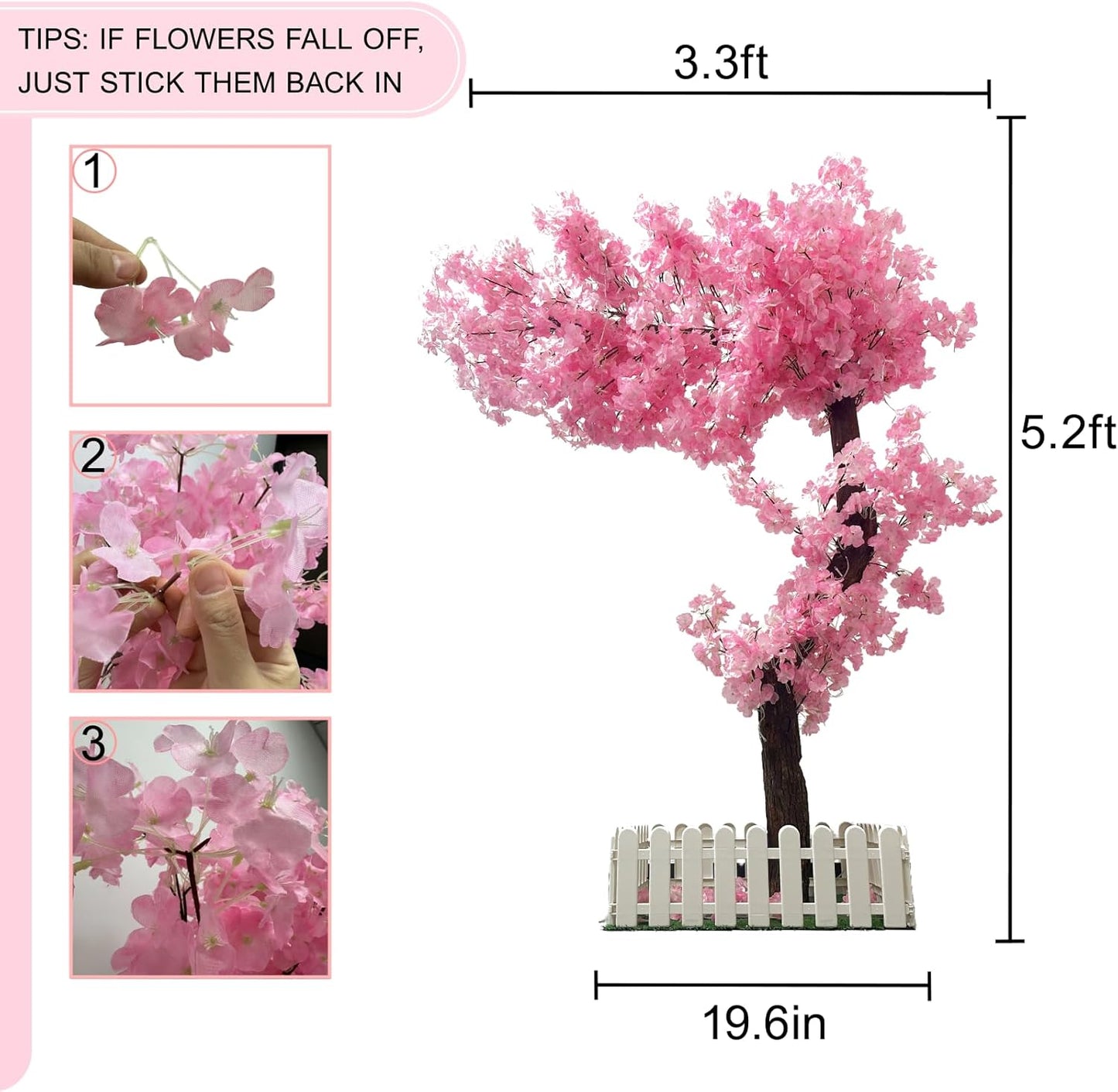 5ft Cherry Blossom Tree Artificial for Wedding ＆ Home Decoration | Free Standing Handmade Fake Japanese Pink Flower Trees with LED Lights, for Indoor Outdoor Party Decor