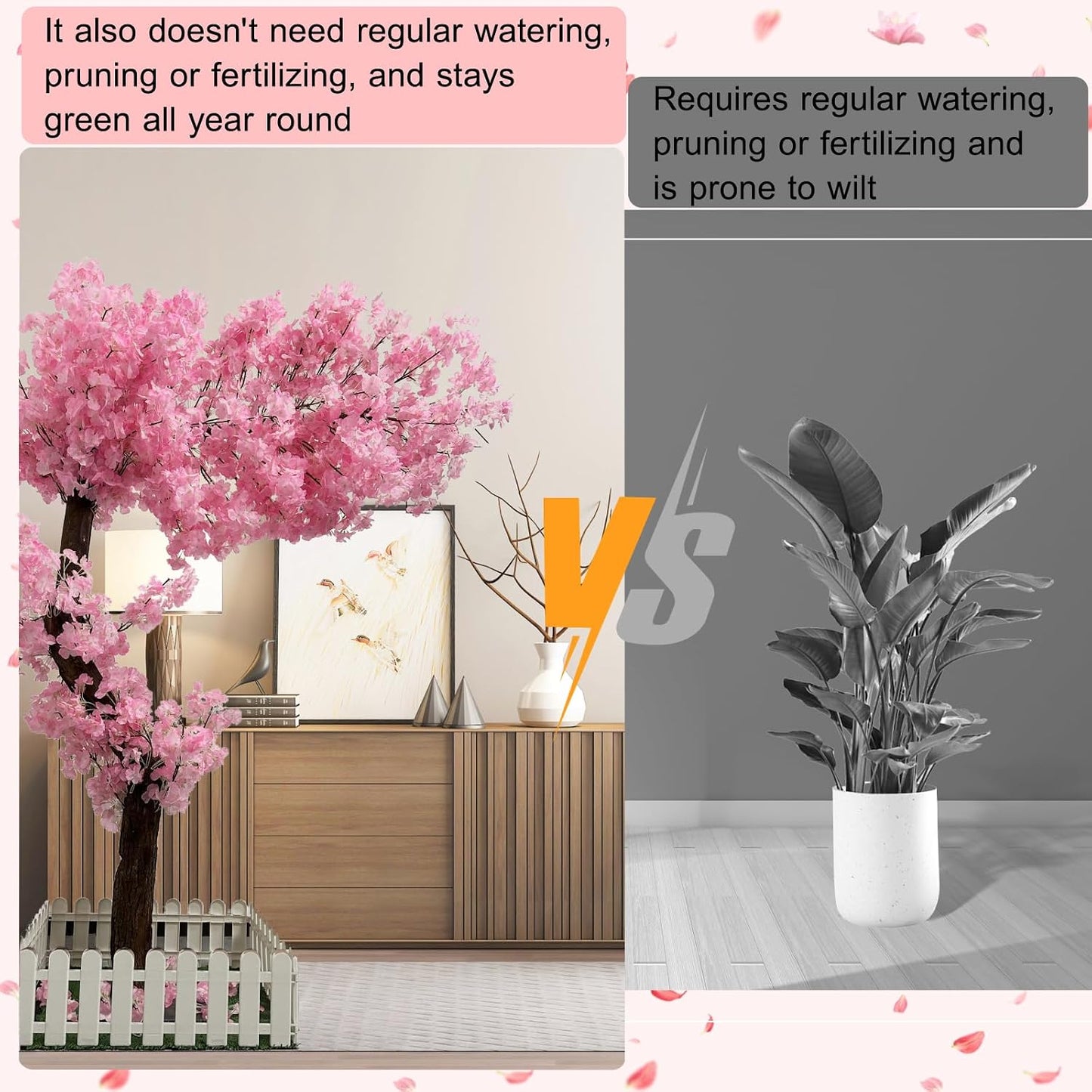 5ft Cherry Blossom Tree Artificial for Wedding ＆ Home Decoration | Free Standing Handmade Fake Japanese Pink Flower Trees with LED Lights, for Indoor Outdoor Party Decor