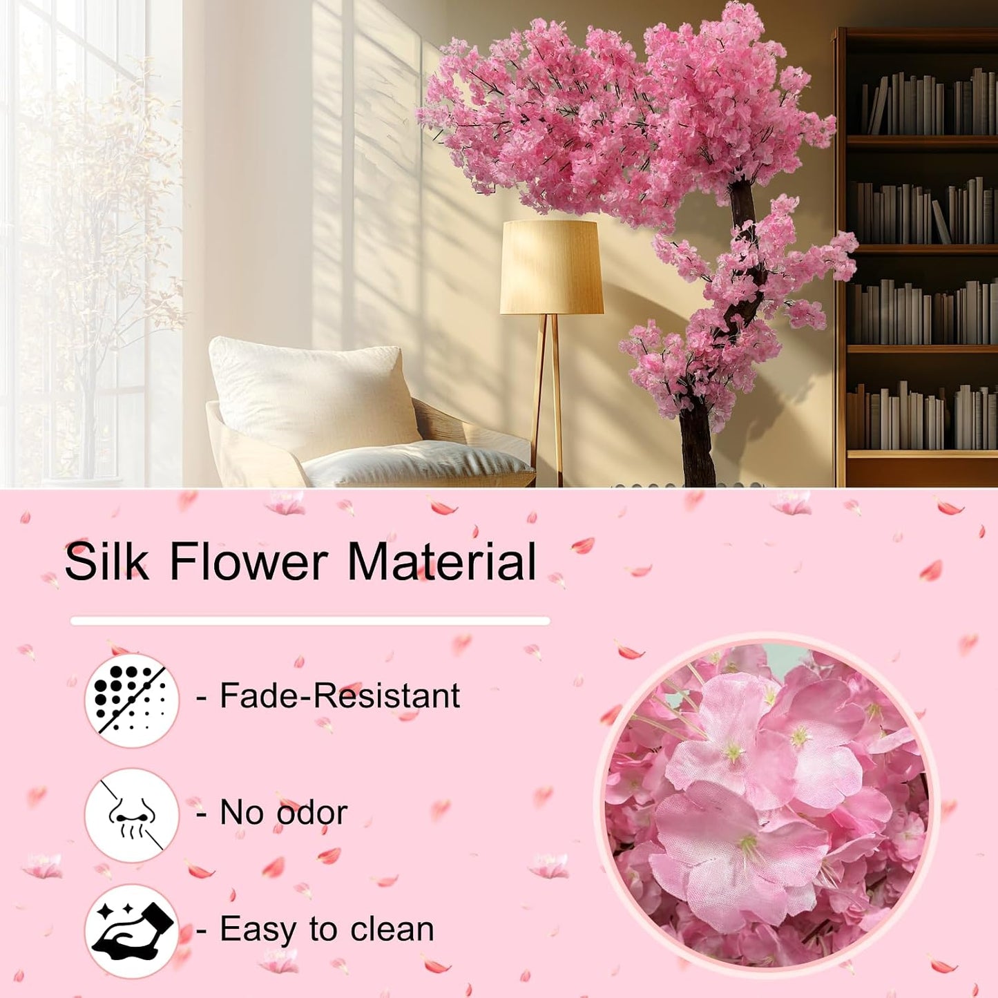 5ft Cherry Blossom Tree Artificial for Wedding ＆ Home Decoration | Free Standing Handmade Fake Japanese Pink Flower Trees with LED Lights, for Indoor Outdoor Party Decor