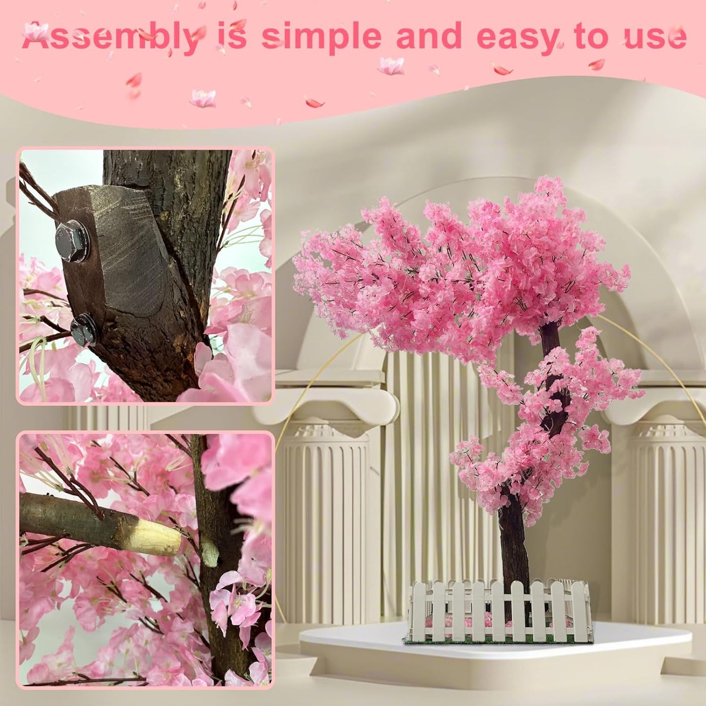 5ft Cherry Blossom Tree Artificial for Wedding ＆ Home Decoration | Free Standing Handmade Fake Japanese Pink Flower Trees with LED Lights, for Indoor Outdoor Party Decor