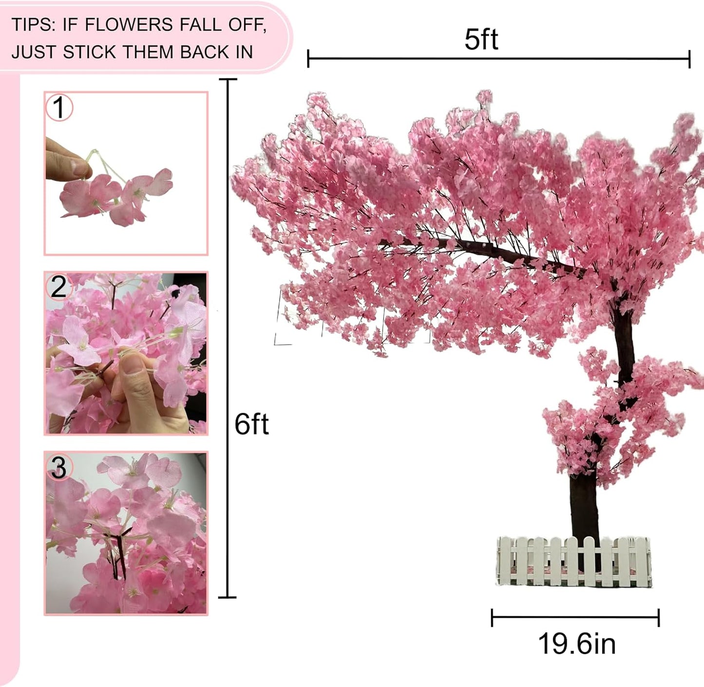 5ft Cherry Blossom Tree Artificial for Wedding ＆ Home Decoration | Free Standing Handmade Fake Japanese Pink Flower Trees with LED Lights, for Indoor Outdoor Party Decor