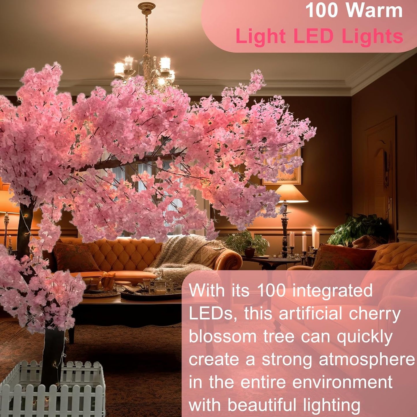 5ft Cherry Blossom Tree Artificial for Wedding ＆ Home Decoration | Free Standing Handmade Fake Japanese Pink Flower Trees with LED Lights, for Indoor Outdoor Party Decor