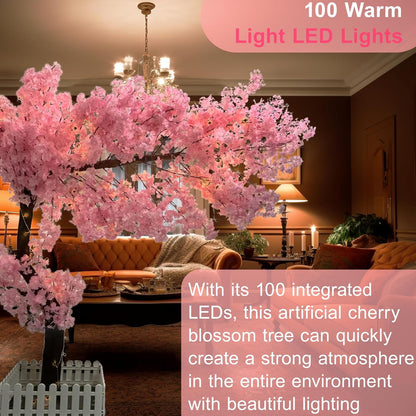 5ft Cherry Blossom Tree Artificial for Wedding ＆ Home Decoration | Free Standing Handmade Fake Japanese Pink Flower Trees with LED Lights, for Indoor Outdoor Party Decor