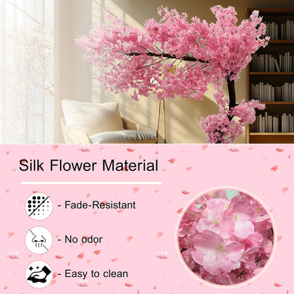 5ft Cherry Blossom Tree Artificial for Wedding ＆ Home Decoration | Free Standing Handmade Fake Japanese Pink Flower Trees with LED Lights, for Indoor Outdoor Party Decor