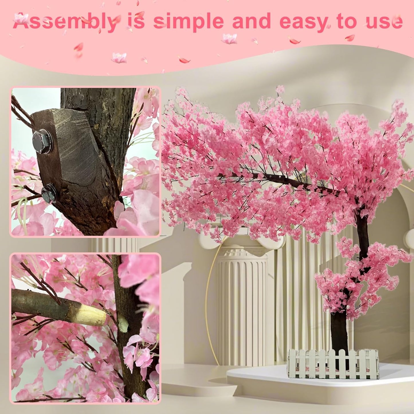 5ft Cherry Blossom Tree Artificial for Wedding ＆ Home Decoration | Free Standing Handmade Fake Japanese Pink Flower Trees with LED Lights, for Indoor Outdoor Party Decor