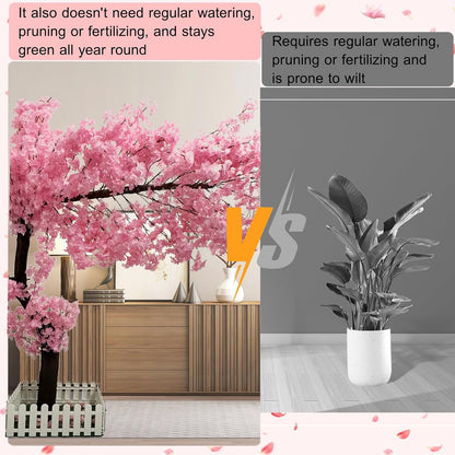 5ft Cherry Blossom Tree Artificial for Wedding ＆ Home Decoration | Free Standing Handmade Fake Japanese Pink Flower Trees with LED Lights, for Indoor Outdoor Party Decor