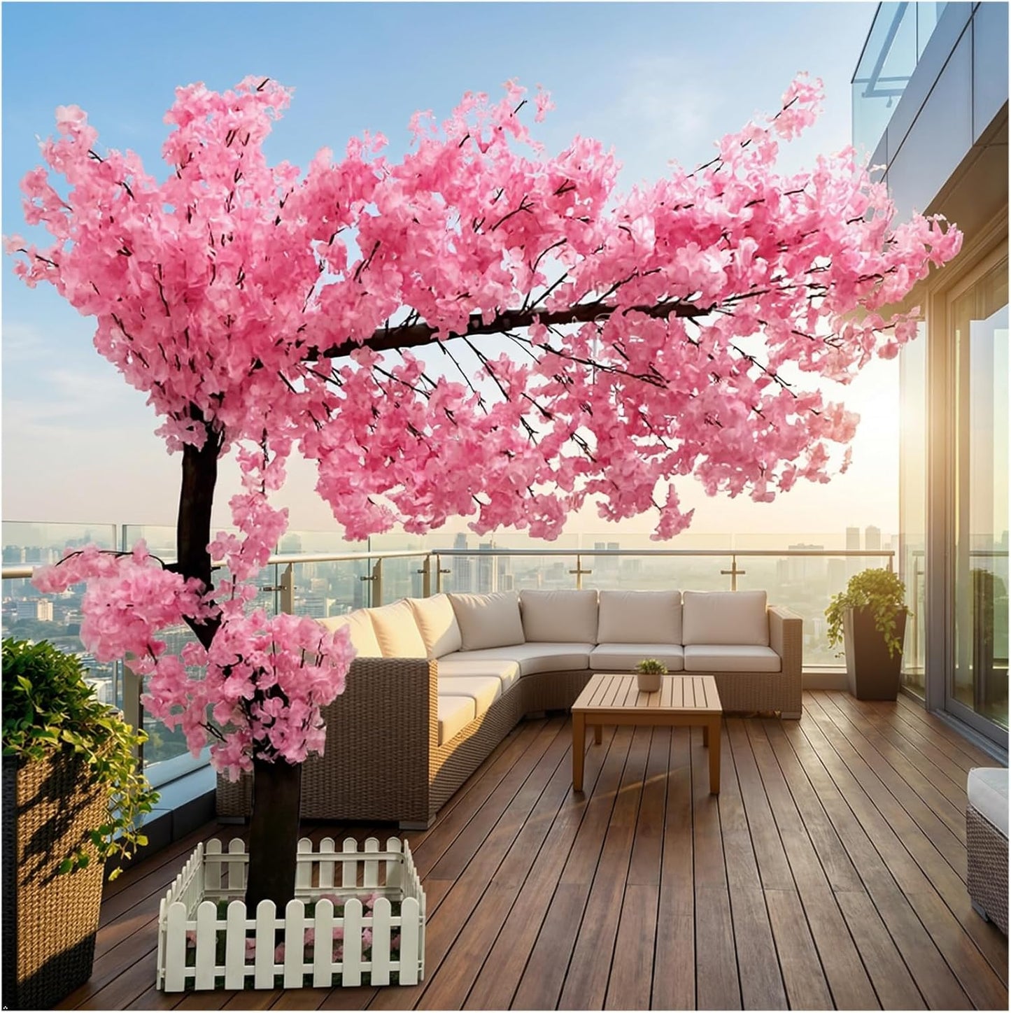 5ft Cherry Blossom Tree Artificial for Wedding ＆ Home Decoration | Free Standing Handmade Fake Japanese Pink Flower Trees with LED Lights, for Indoor Outdoor Party Decor