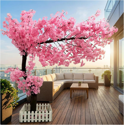 5ft Cherry Blossom Tree Artificial for Wedding ＆ Home Decoration | Free Standing Handmade Fake Japanese Pink Flower Trees with LED Lights, for Indoor Outdoor Party Decor
