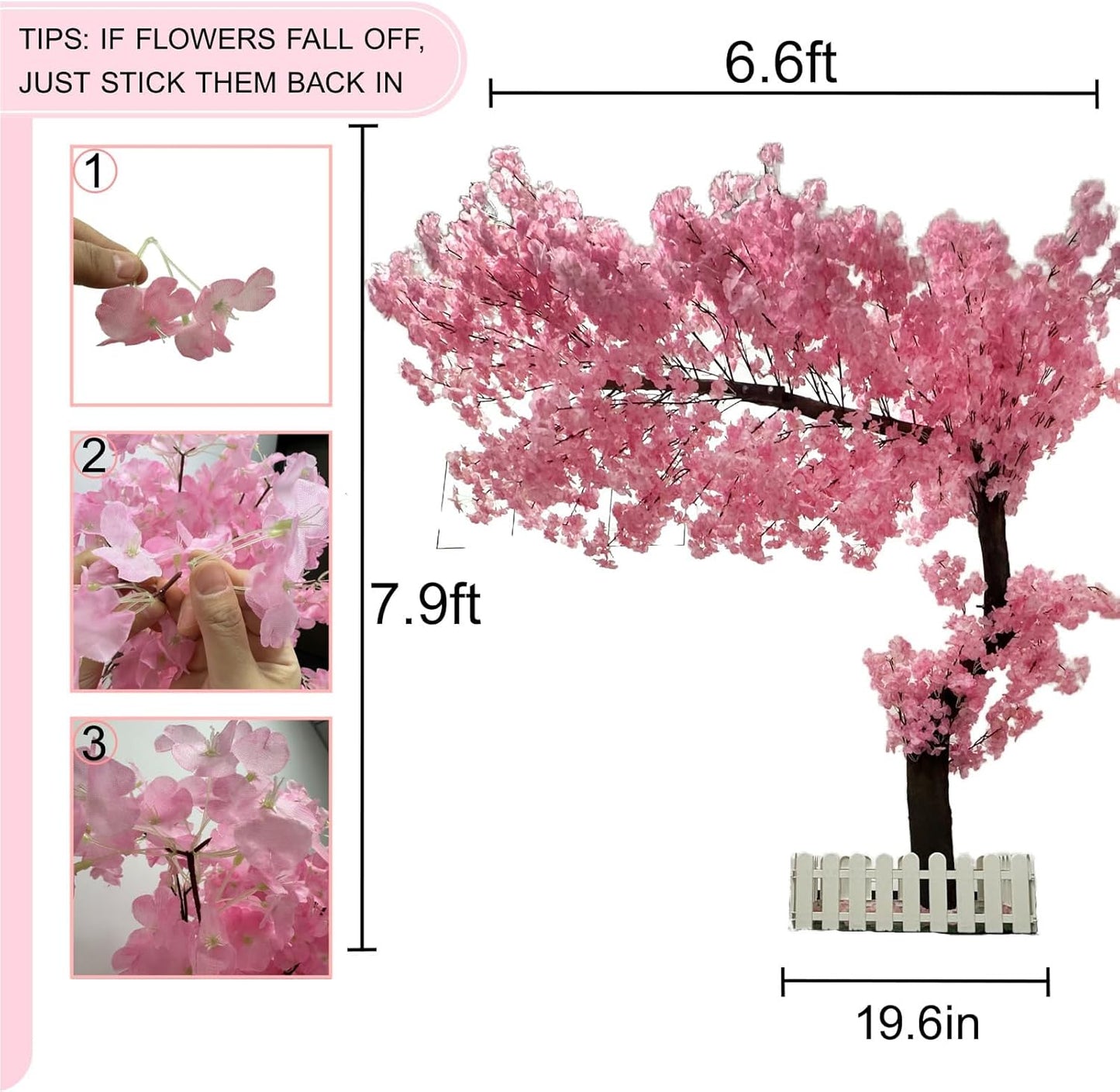 5ft Cherry Blossom Tree Artificial for Wedding ＆ Home Decoration | Free Standing Handmade Fake Japanese Pink Flower Trees with LED Lights, for Indoor Outdoor Party Decor