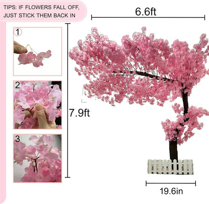 5ft Cherry Blossom Tree Artificial for Wedding ＆ Home Decoration | Free Standing Handmade Fake Japanese Pink Flower Trees with LED Lights, for Indoor Outdoor Party Decor