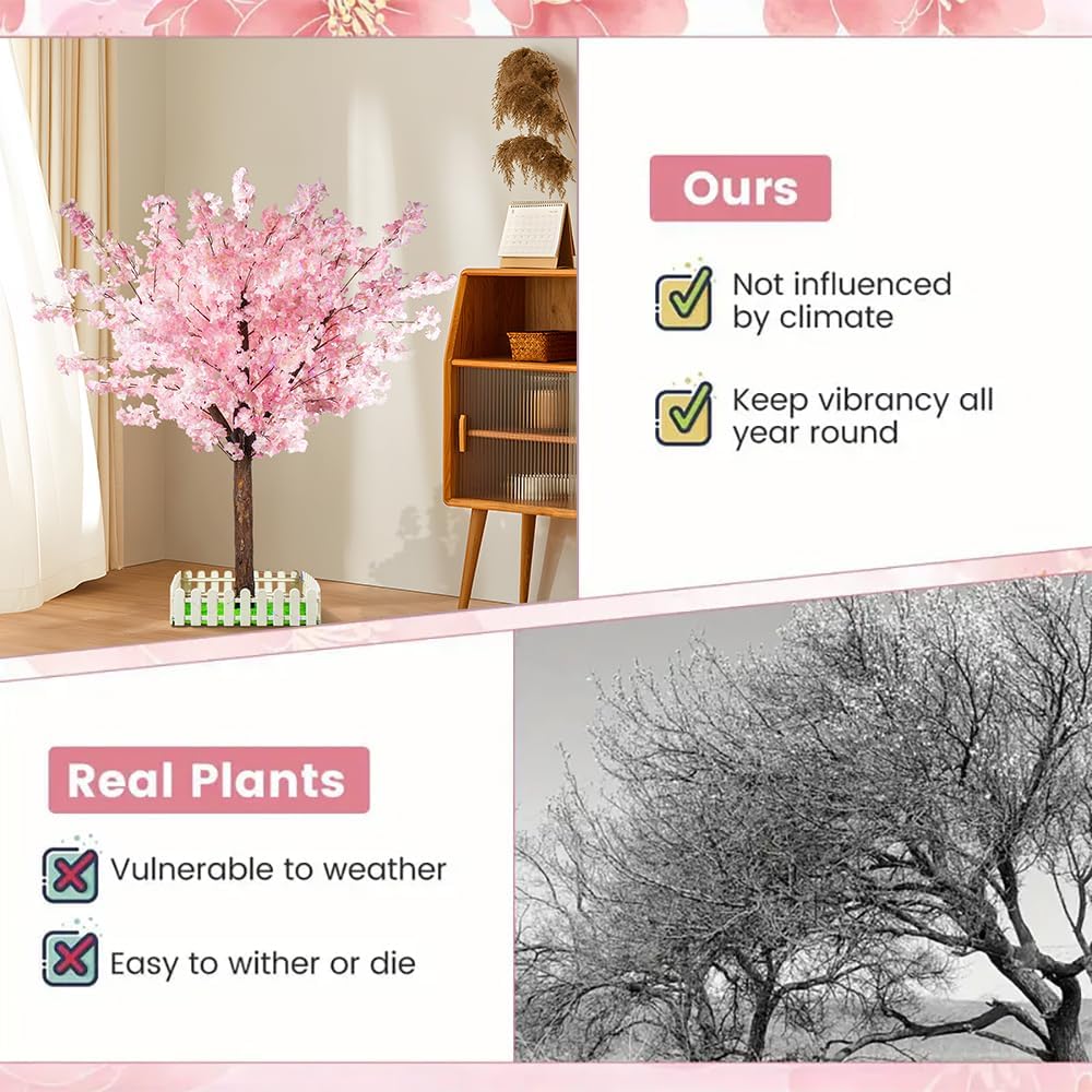 Artificial Cherry Blossom Tree - Handmade Pink Fake Cherry Blossom Tree Centerpieces for Wedding Party Christmas Garden Indoor & Outdoor